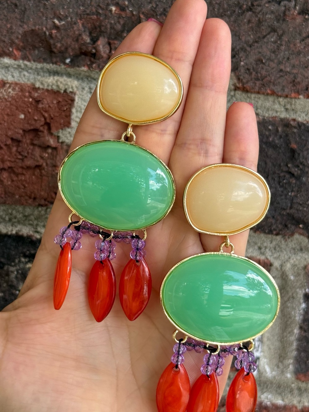 Zara Multi-Color Drop Earrings with Green and Red Accents - Picture 4 of 4